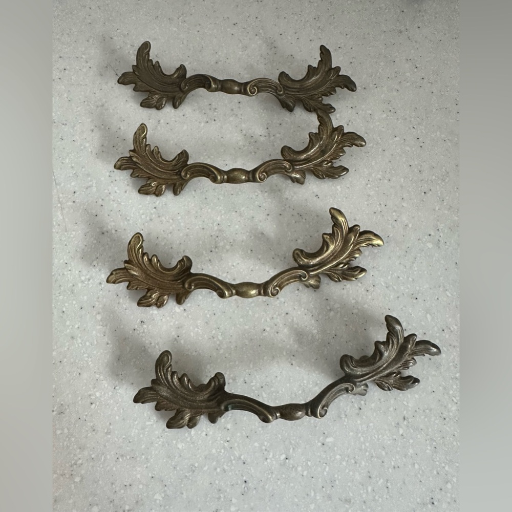 Vintage French Provincial-Style Ornate Brass Drawer Pulls! Hardware dresser.